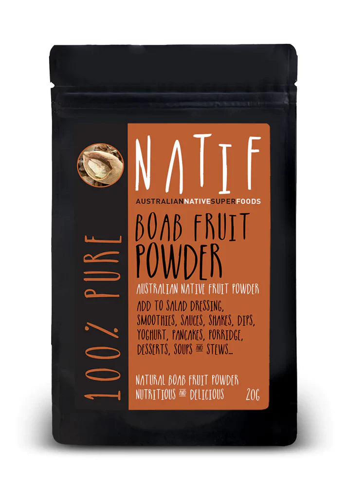 Natif Boab Powder 20g packaging, Australian native superfood rich in nutrients.