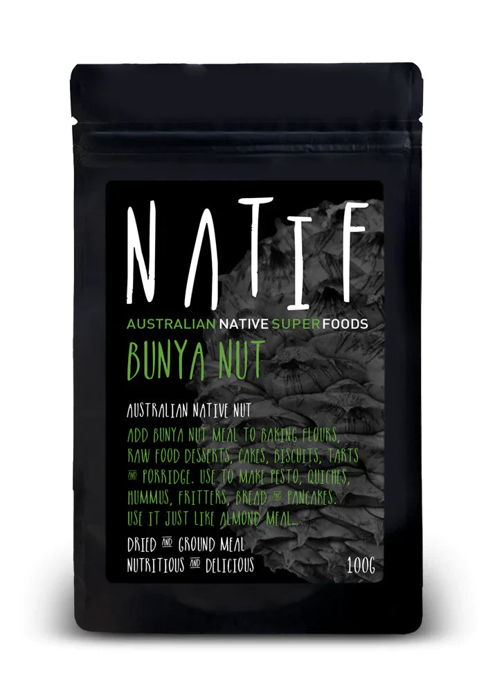 Natif Bunya Nut Meal 100g packaging, ideal for baking and dips.