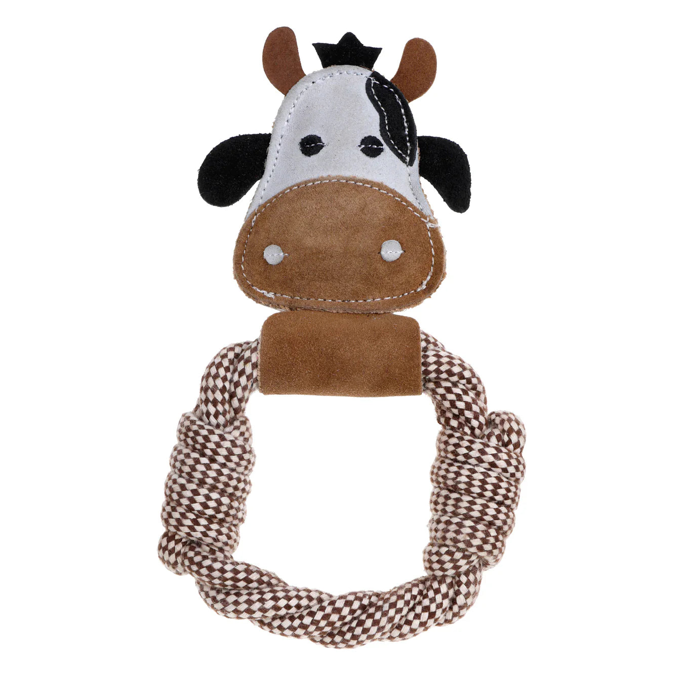 Outback Tails Cow Rope Ring Toy for Dogs - Natural Suede and Jute, Interactive Play, 26cm Size