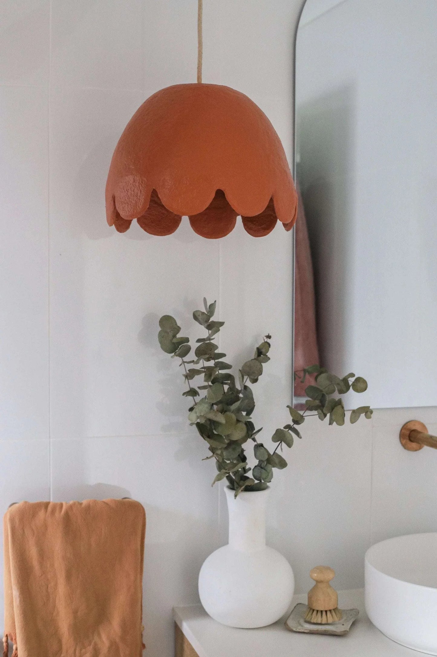 Her Hands - Pulp Pendant Lights, scallop design, handmade from sisal, tall medium size.