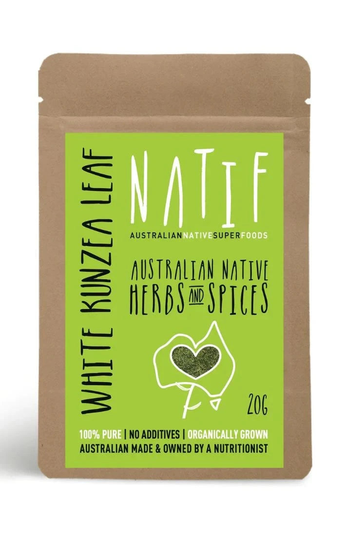 Natif - White Kunzea Whole Leaf 20g packaging, Australian native herb, organic.