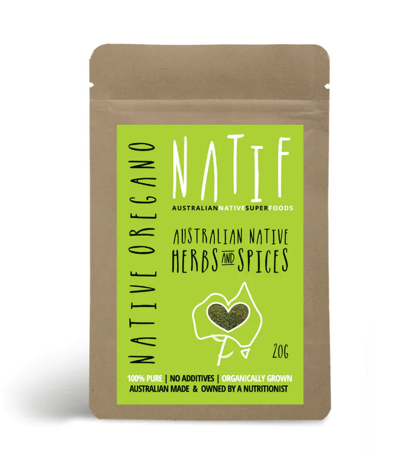 Natif - Native Oregano 20g packaging, Australian herb with citrus, mint, eucalyptus notes.