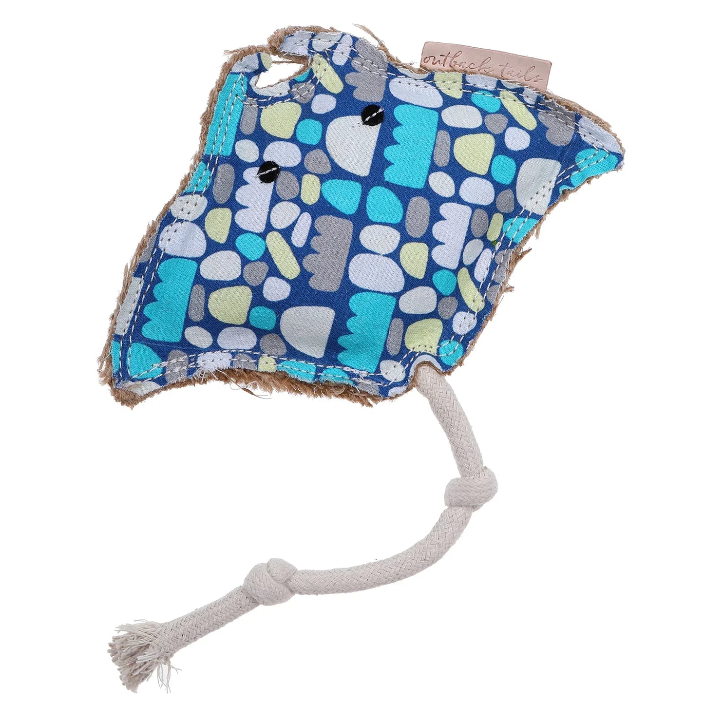 Outback Tails Keturah Zimran Toy Sheree The Stingray with blue rock pattern and rope.
