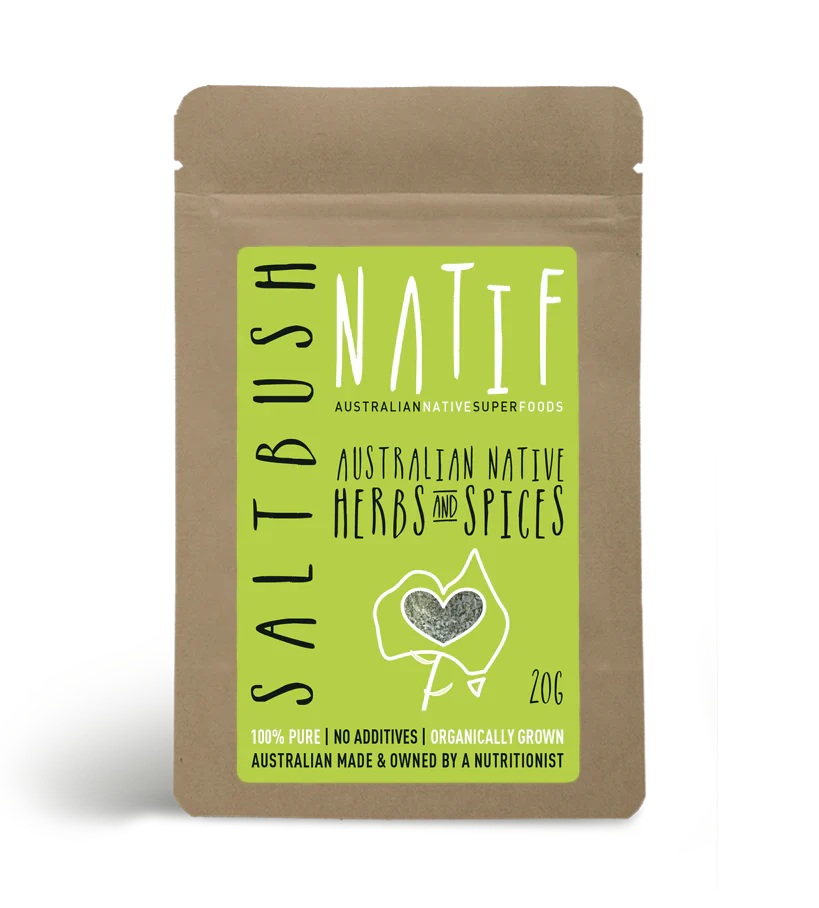 Natif Saltbush 20g packaging, Australian native herbs and spices, 100% pure, organically grown.