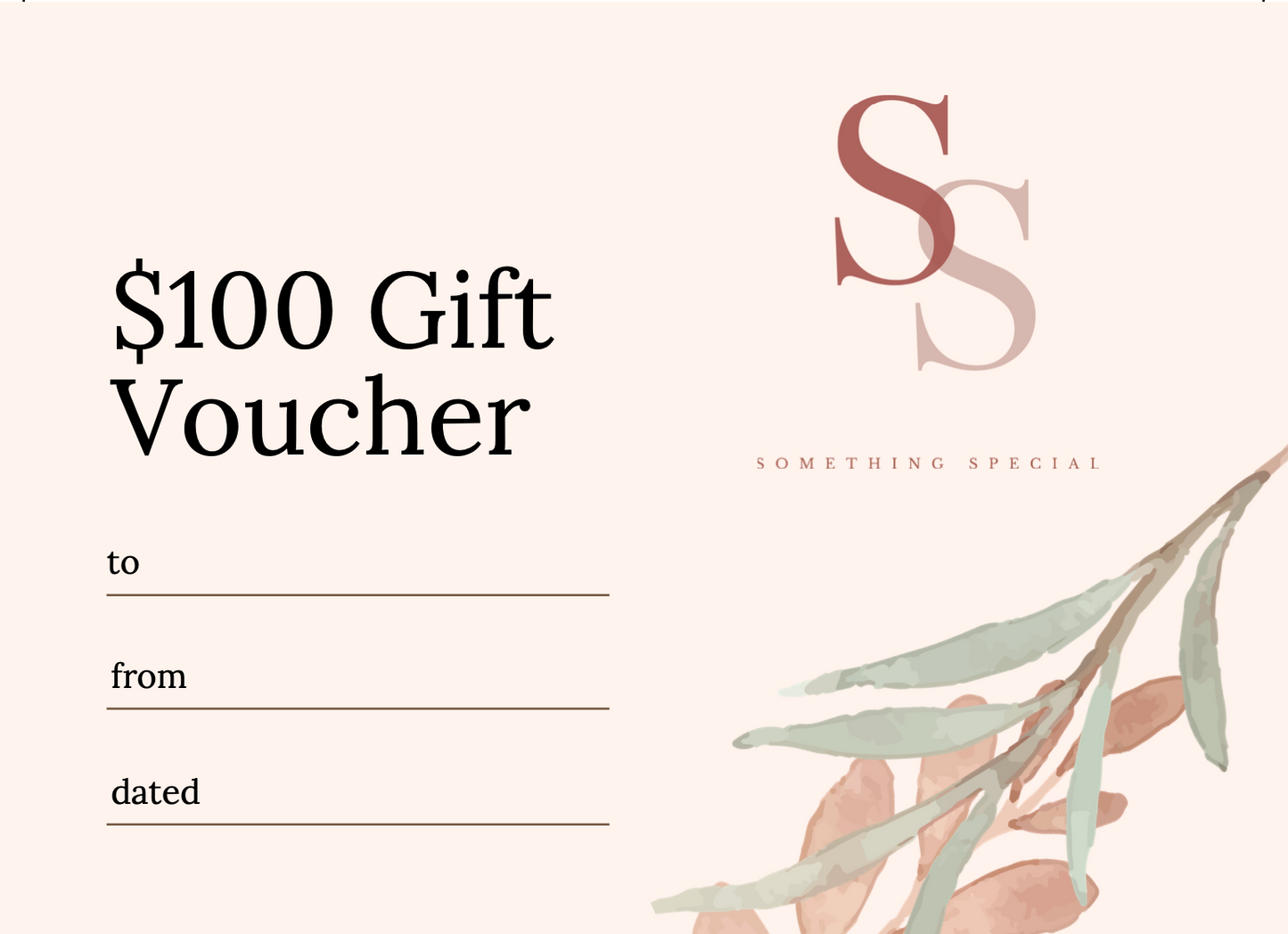 $100 Gift Voucher, pastel design with recipient details.