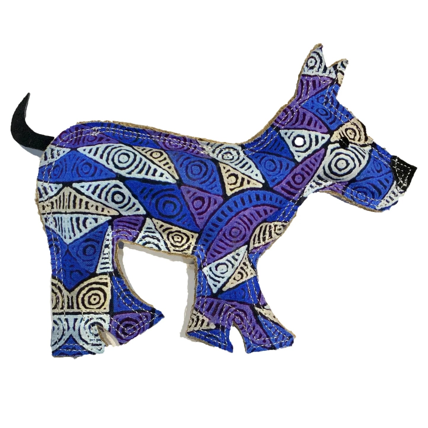 Outback Tails Desert Dog Chew Toy with Indigenous art by Pauline Napangardi Gallagher, durable jute and cotton canvas design.