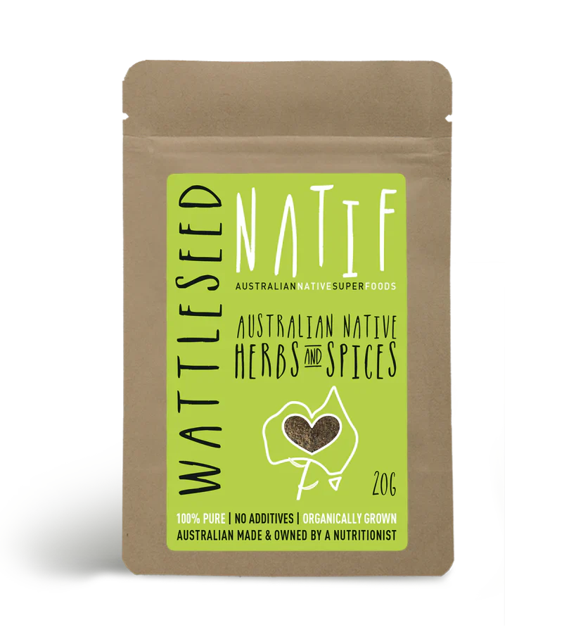 Natif Wattleseed 20g packaging, Australian native herbs and spices, gluten-free.