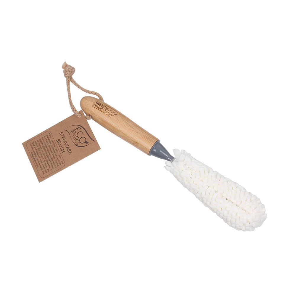 Eco Basics Stemware Brush with hydrophobic foam and comfortable grip handle.