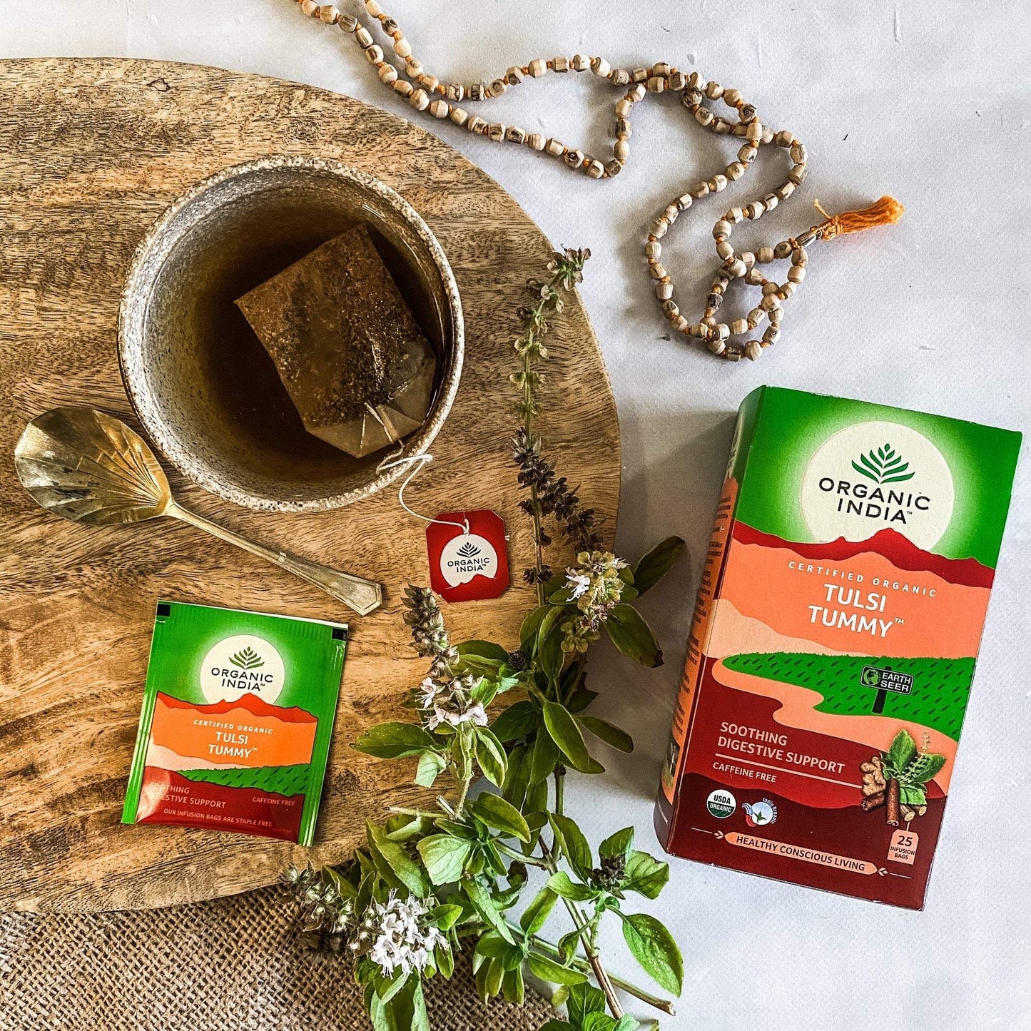 Organic India - Tulsi TummyTulsi's potent restorative powers are blended with Ginger, Cinnamon and other calming digestive herbs to provide effective digestive support. Delicious, soothing andOrganic India