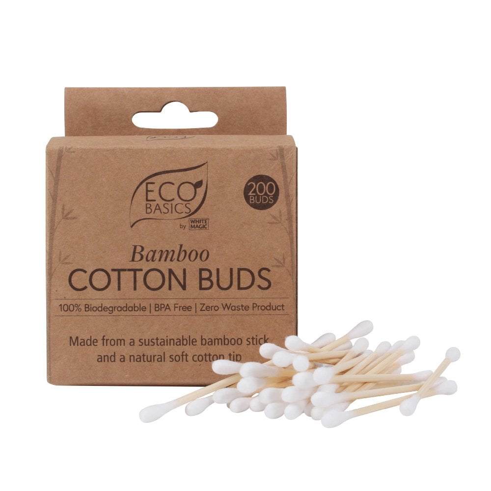 Eco-friendly bamboo cotton buds, 200 pack, biodegradable.