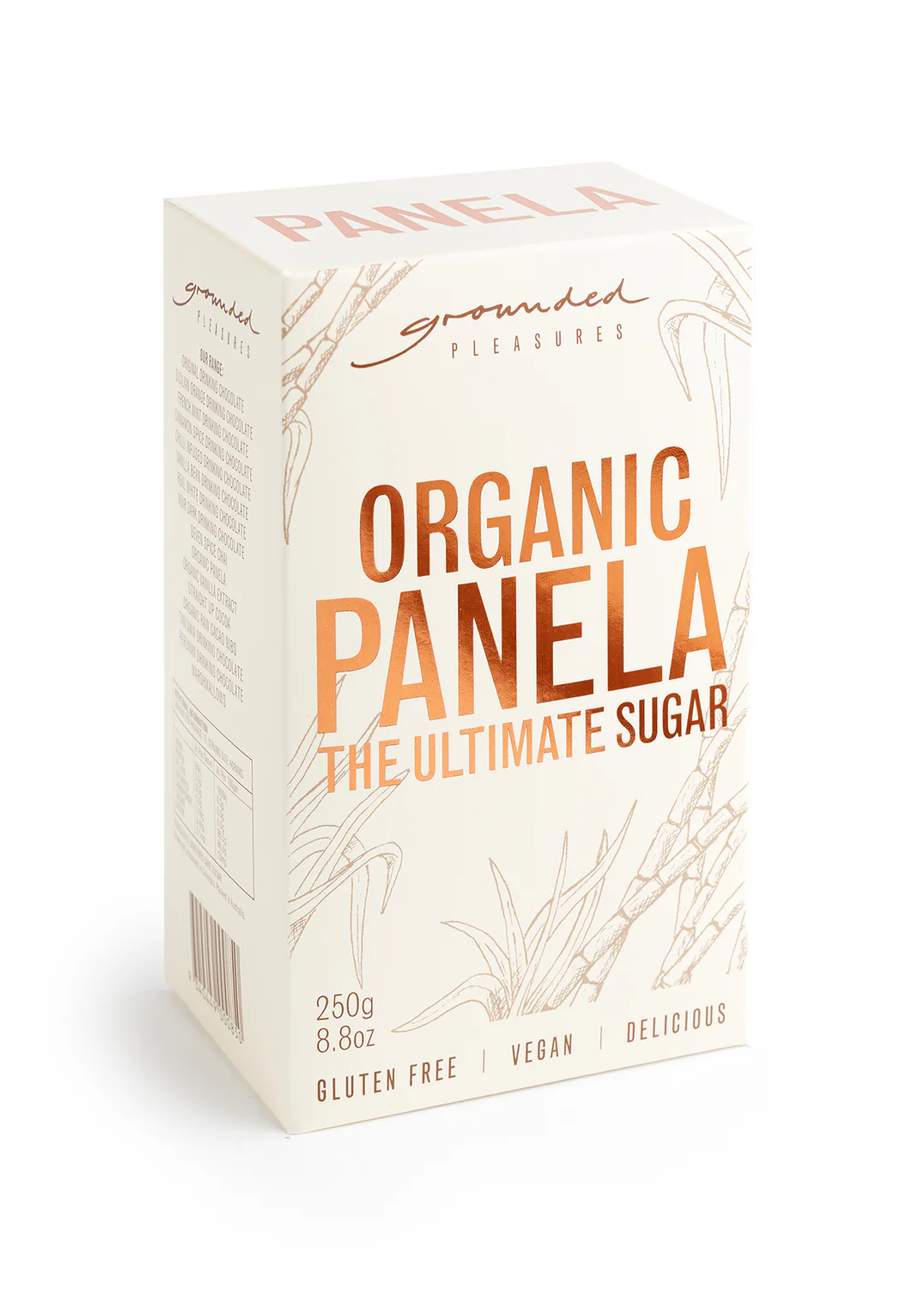 Grounded Pleasures - Organic Panela sugar, 250gm box, gluten-free, vegan.