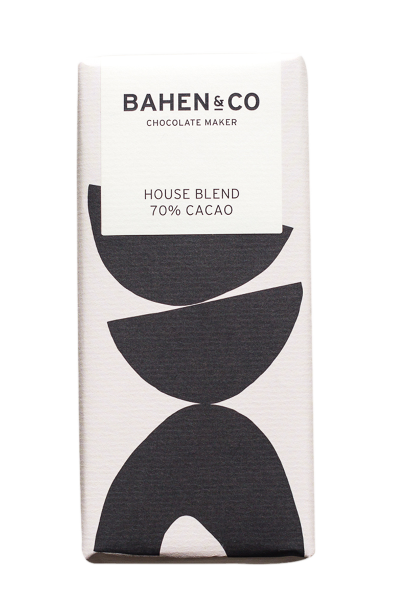 Bahen & Co House Blend 70% Cacao chocolate bar packaging.