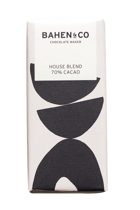 Bahen & Co House Blend 70% Cacao chocolate bar packaging.