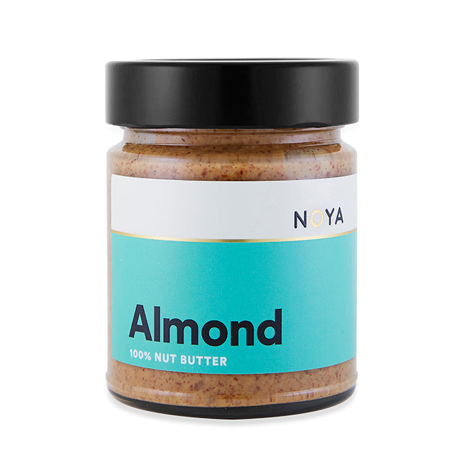 Noya - Almond Nut Butter, 250g jar with turquoise label, gluten-free, paleo-friendly, vegan.
