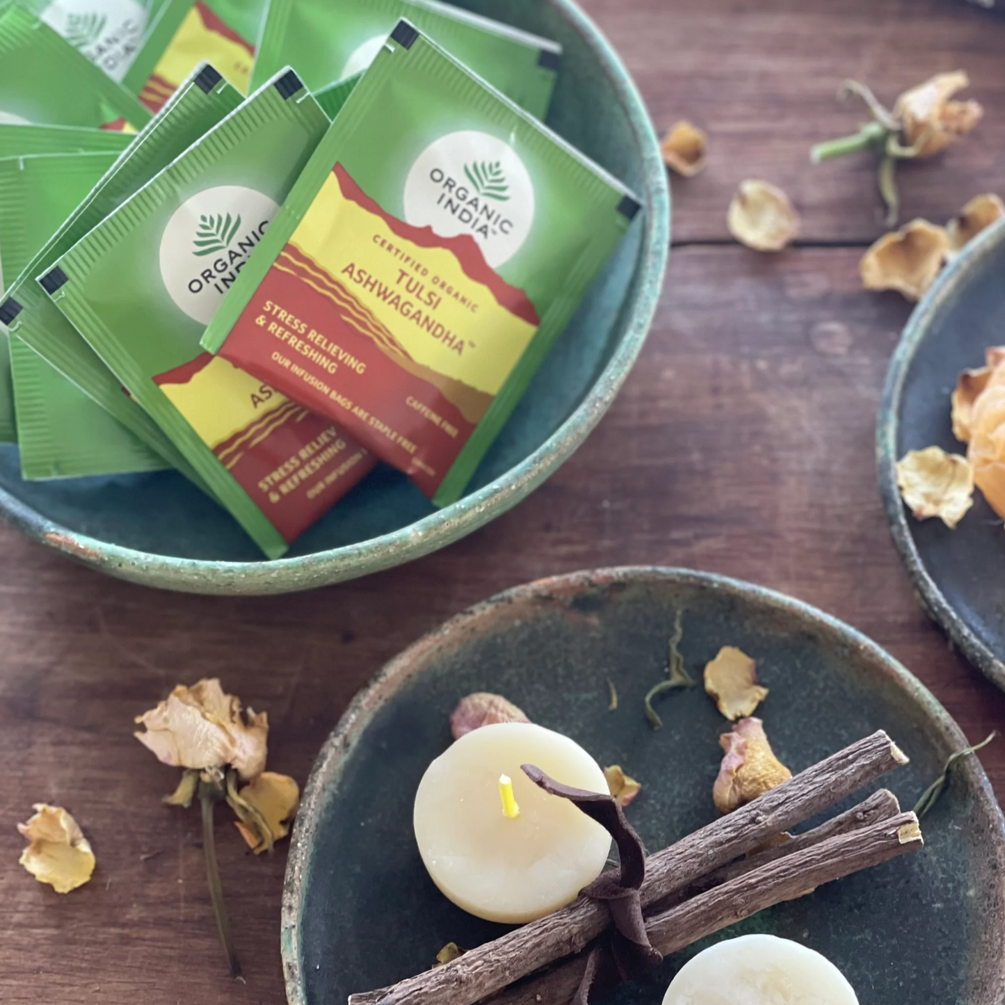 Organic India - Tulsi AshwagandhaAyurveda’s Hero & Heroine, two double acting adaptogenic herbs help bring us into daily balance, fall asleep & rest deeply & then giving us a little mornOrganic India