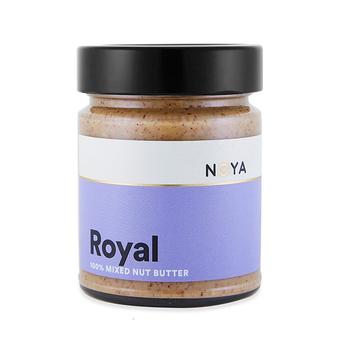 Royal Nut Butter in a 250g jar by Noya, a premium blend of almonds, macadamias, cashews, and Brazil nuts.