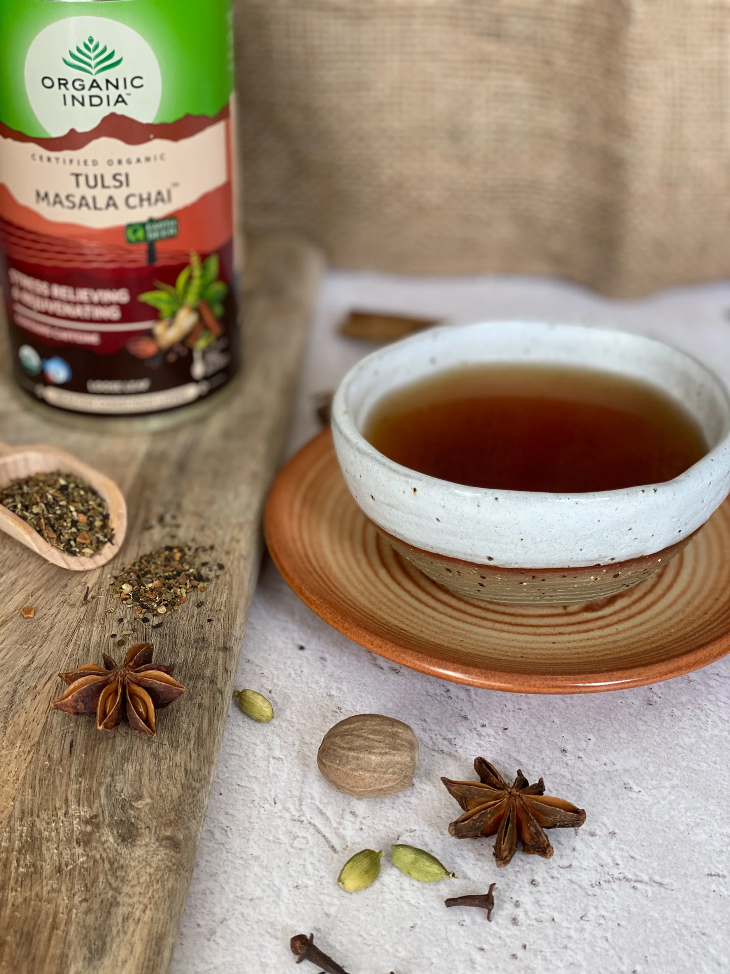 Organic India - Tulsi Masala ChaiTulsi, black tea and chai spices make the perfect exotic chai that stimulates your senses and soothes your soul. Add milk or nondairy milk and a touch of sweetener fOrganic India