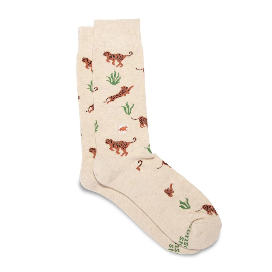 Conscious Step tiger socks, sustainable gift, Fairtrade organic cotton.