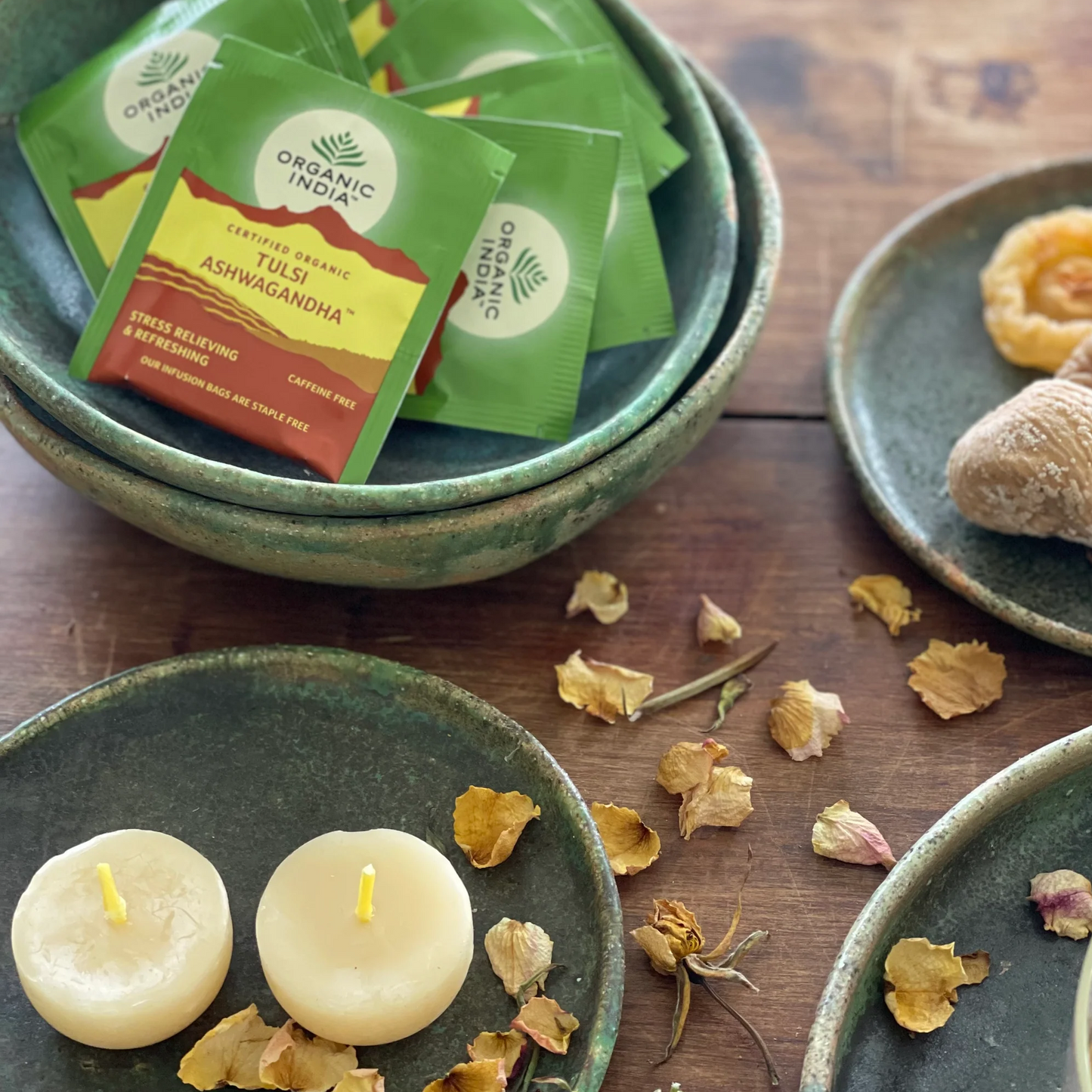 Organic India - Tulsi AshwagandhaAyurveda’s Hero & Heroine, two double acting adaptogenic herbs help bring us into daily balance, fall asleep & rest deeply & then giving us a little mornOrganic India