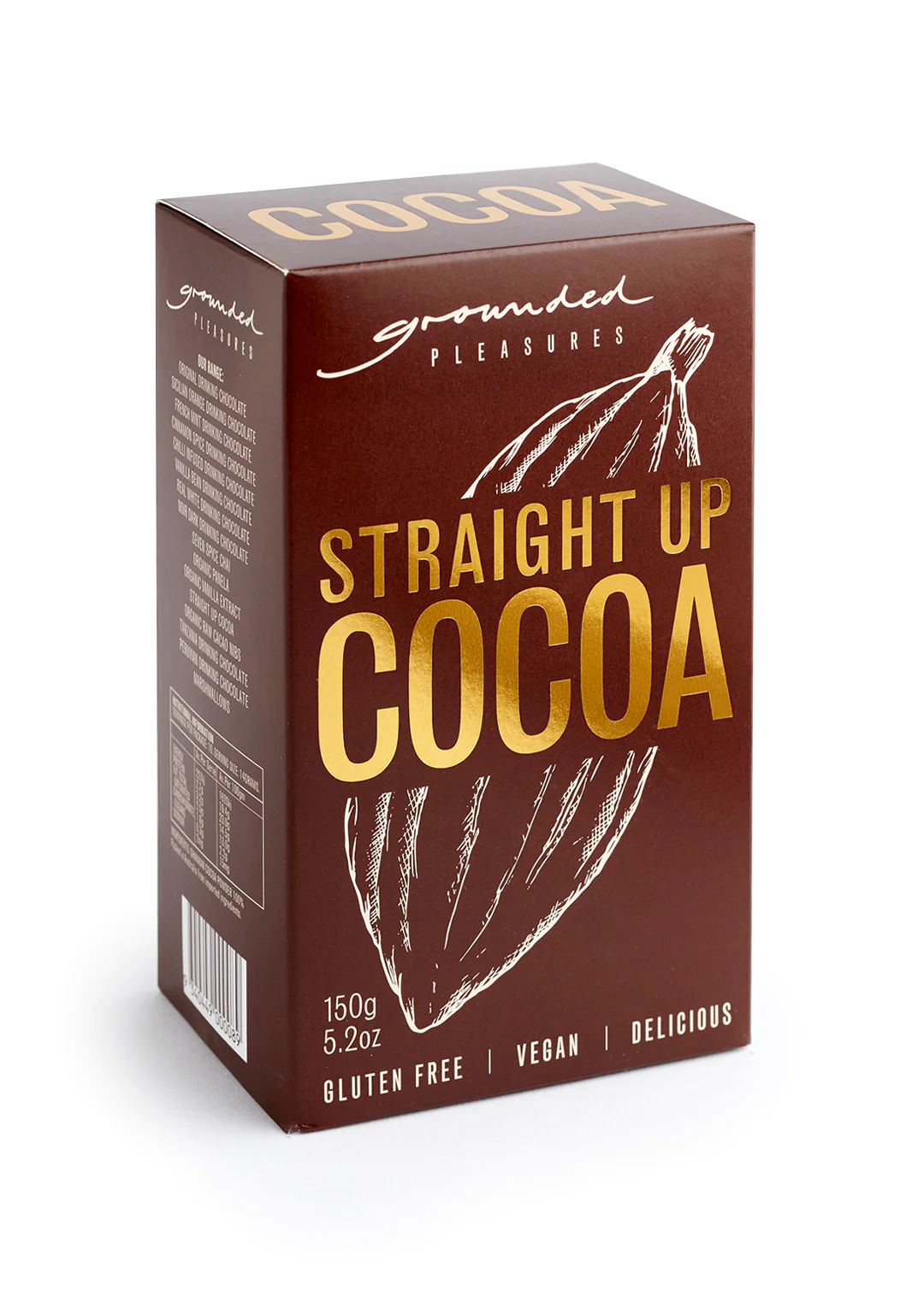 Grounded Pleasures - Straight up Cocoa Drinking ChocolateStraight Up Cocoa is a true reflection of the highest quality cocoa beans from great terroir. The cocoa is minimally processed, retaining all the delicious intensityGrounded Pleasures
