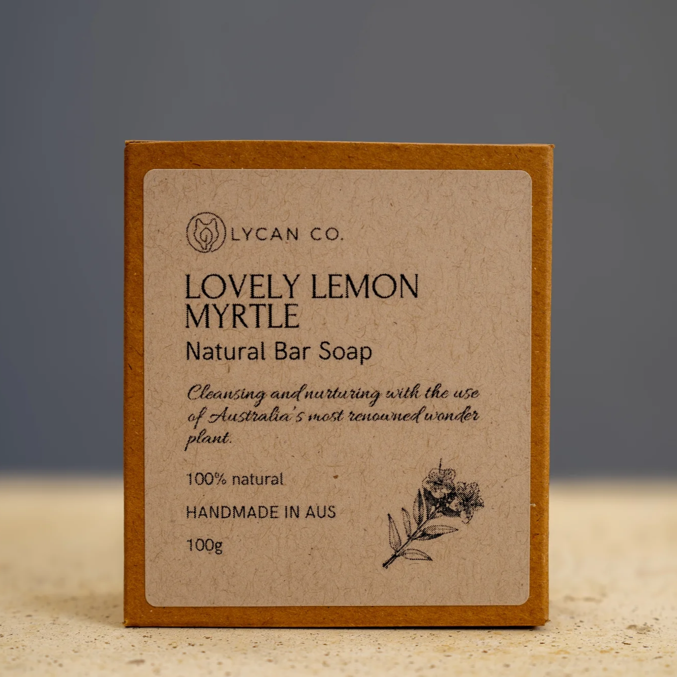 Lycan Co Lovely Lemon Myrtle Soap Bar packaging
