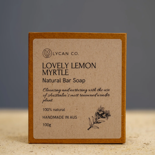 Lycan Co Lovely Lemon Myrtle Soap Bar packaging