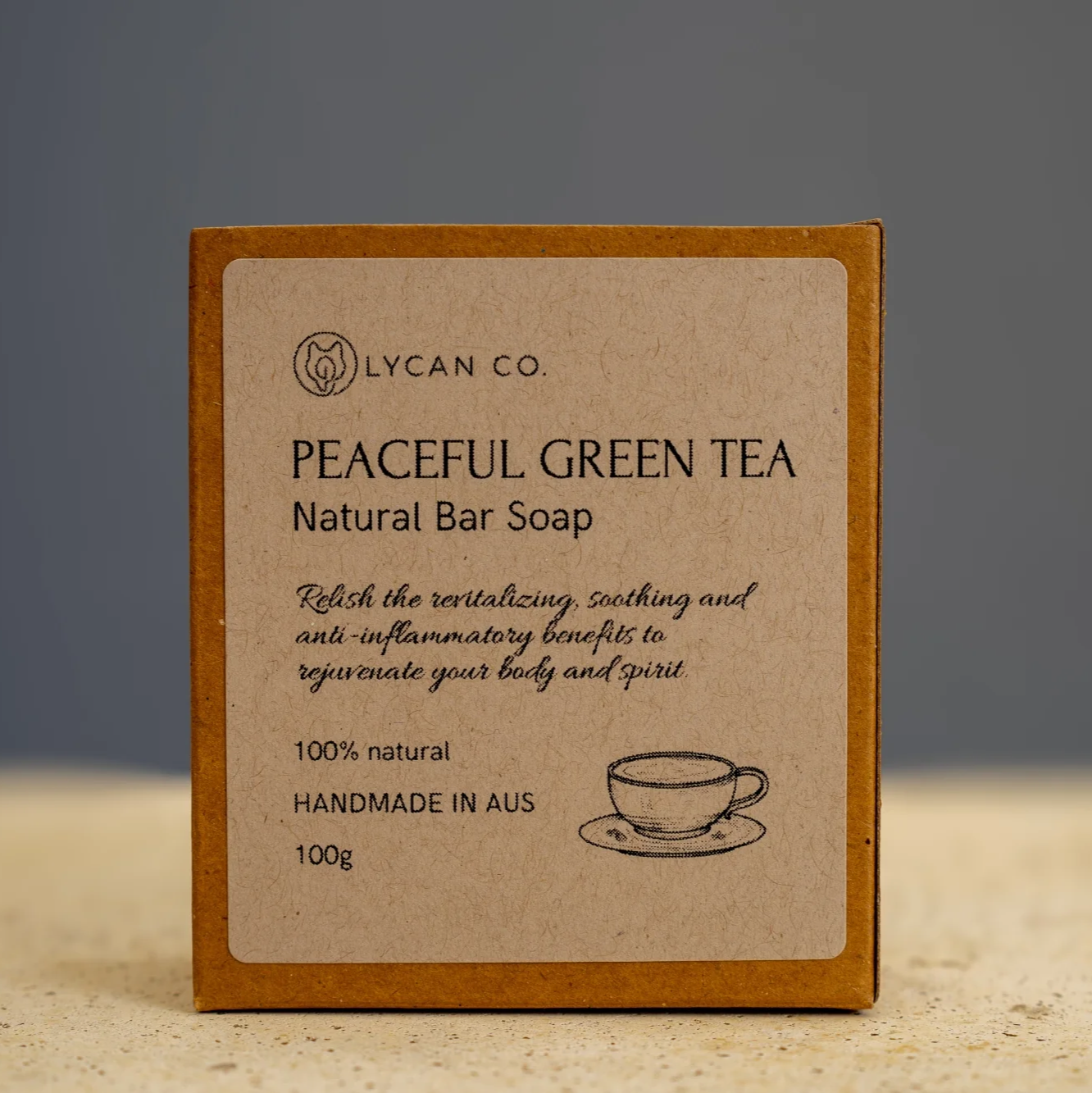 Peaceful Green Tea Soap Bar in eco-friendly packaging, made with natural ingredients.