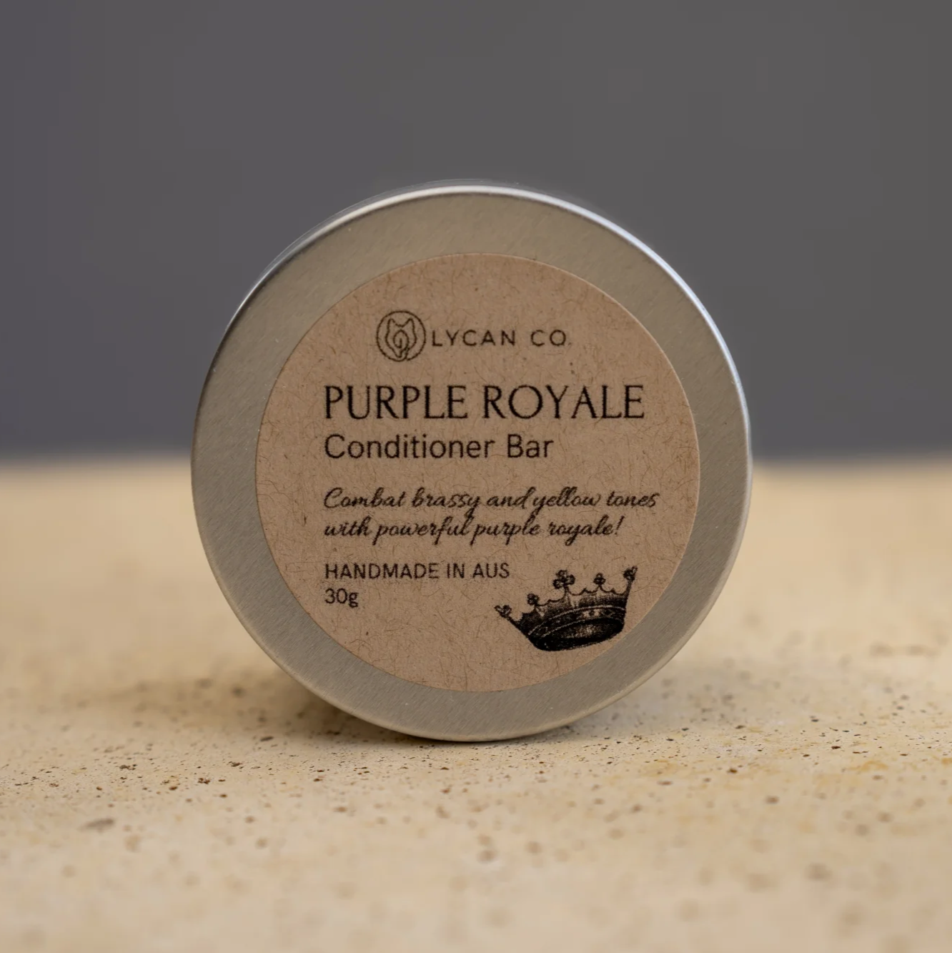 Purple Royale Conditioner Bar for blonde and silver hair, tone-correcting with purple pigments, nourishing with coconut oil and cacao butter.