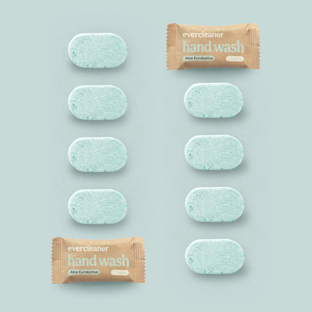 Eco-friendly evercleaner hand wash tabs kit with aloe and eucalyptus, biodegradable and vegan.