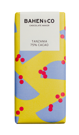 Bahen & Co Tanzania 75% Cacao chocolate bar packaging with abstract design.