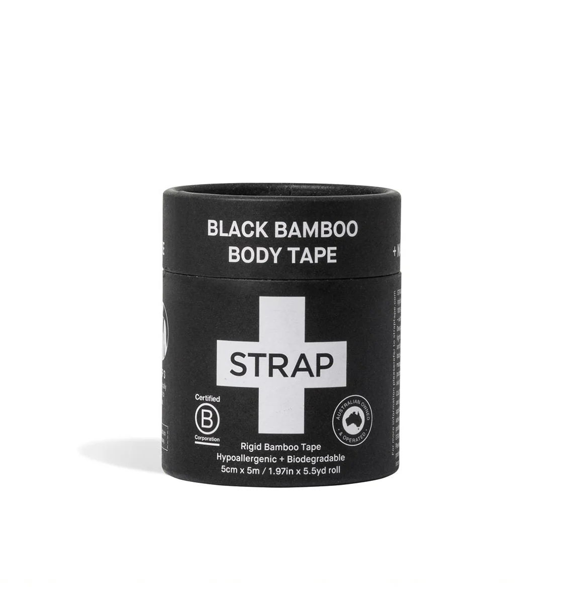 Black bamboo body tape roll, 5m hypoallergenic and eco-friendly.