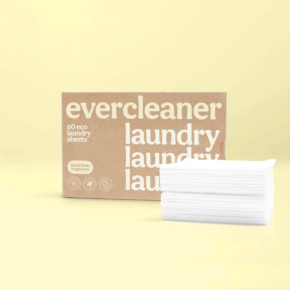 evercleaner laundry detergent sheets with fresh linen fragrance, eco-friendly packaging, 60 sheets for 60 loads