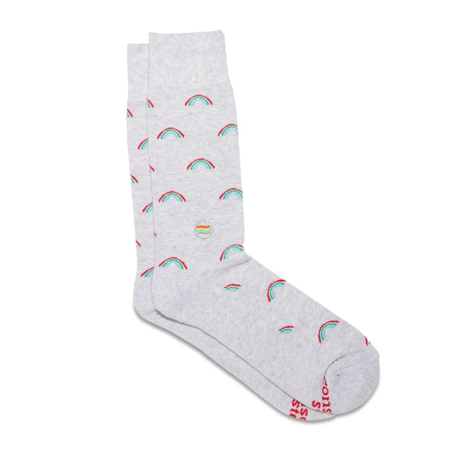 Rainbow socks supporting LGBTQ lives, Fairtrade Organic Cotton, extra padding, Conscious Step.