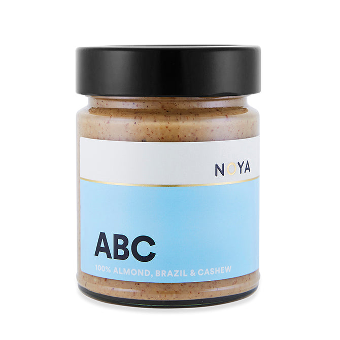 Noya ABC Nut Butter 250g jar with Almonds, Brazil Nuts, and Cashews.