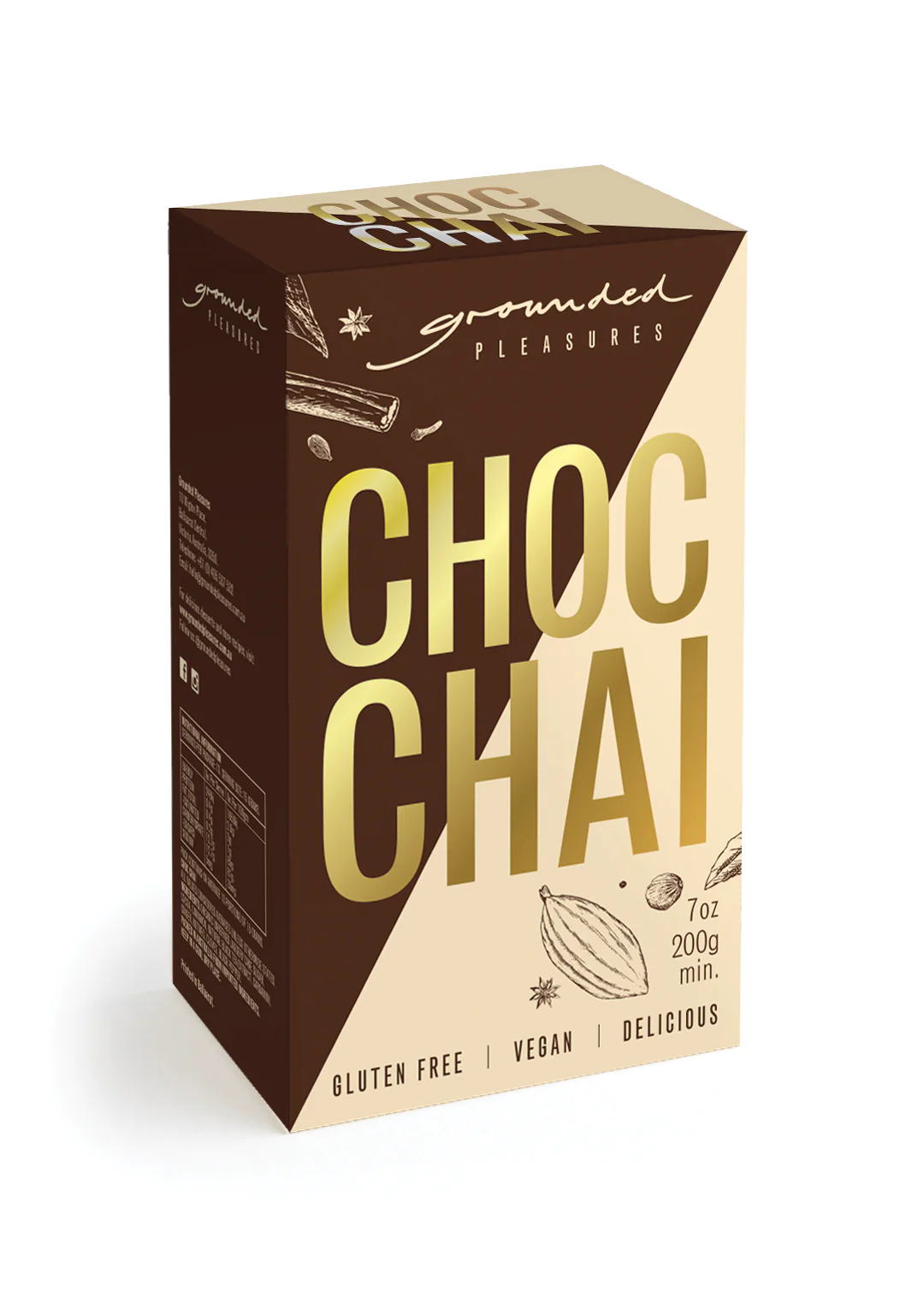 Grounded Pleasures - Choc-Chai Drinking ChocolateThe best selling duo - Original Drinking Chocolate and Seven Spiced Chai.Grounded Pleasures have combined the finest cocoa and blended it with seven exotic spices, tGrounded Pleasures