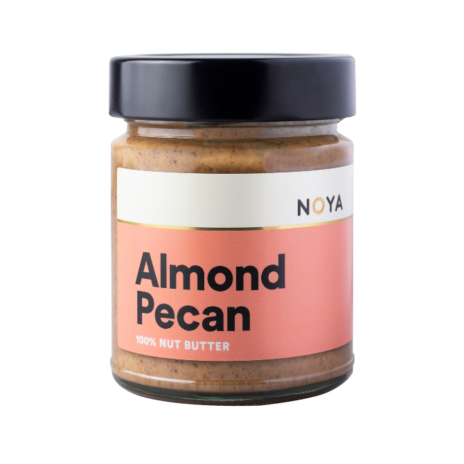 Noya Almond Pecan Nut Butter 250g jar, 100% natural, gluten-free, vegan, paleo-friendly.