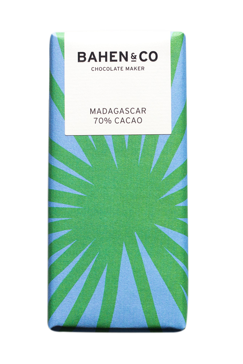 Bahen & Co Madagascar 70% Cacao chocolate bar packaging.