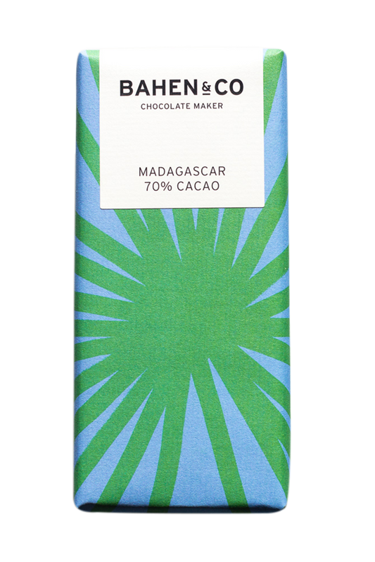 Bahen & Co Madagascar 70% Cacao chocolate bar packaging.