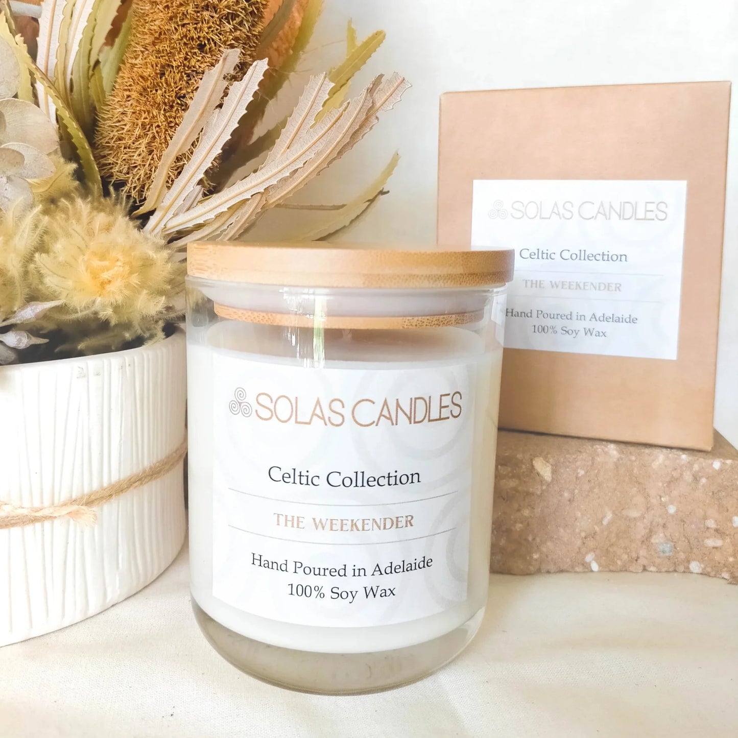 Solas Candles - Celtic Collection, The Weekender with bergamot, aniseed, cinnamon, vanilla, and patchouli.