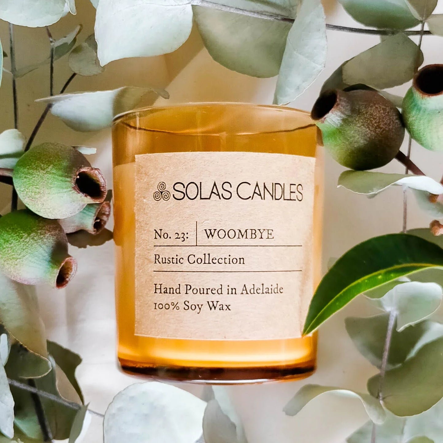 Solas Candles - Rustic Collection No.23 Woomybe with fruity pineapple fragrance in a glass jar.