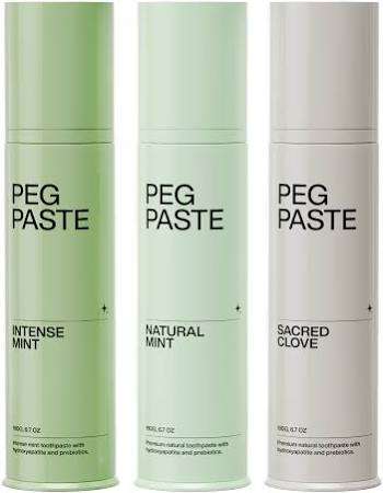 Peg Paste Bundle: fluoride-free, natural toothpaste trio with hydroxyapatite, prebiotics; eco-friendly, vegan packaging.