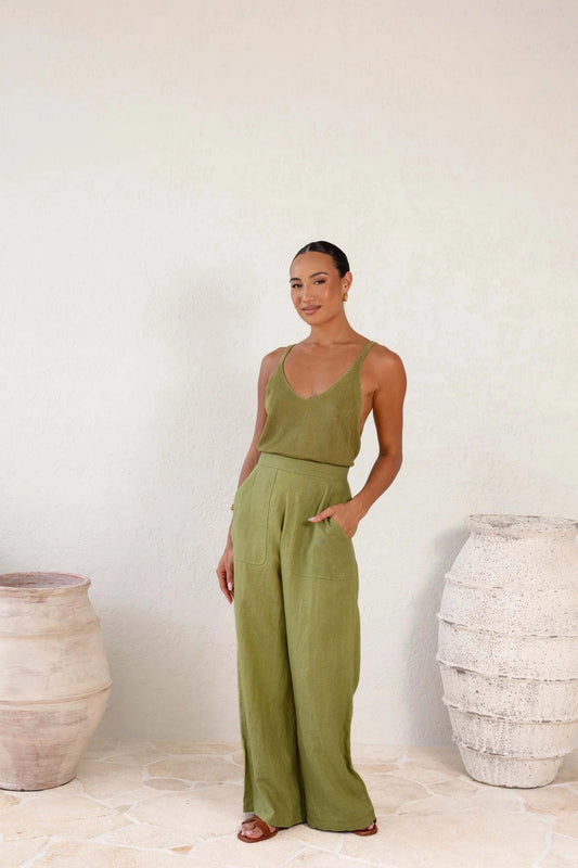 W.two - The Trulli Linen Trousers in lightweight linen with elastic waist and drawstring.