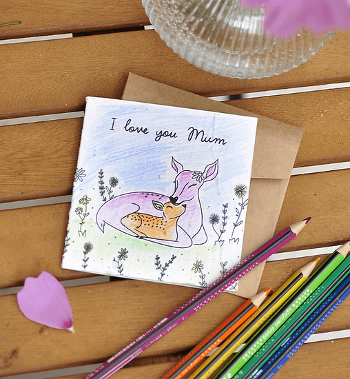 Nurturing Nature Cards Mothers Day plantable card with hand-colored deer illustration and recycled materials