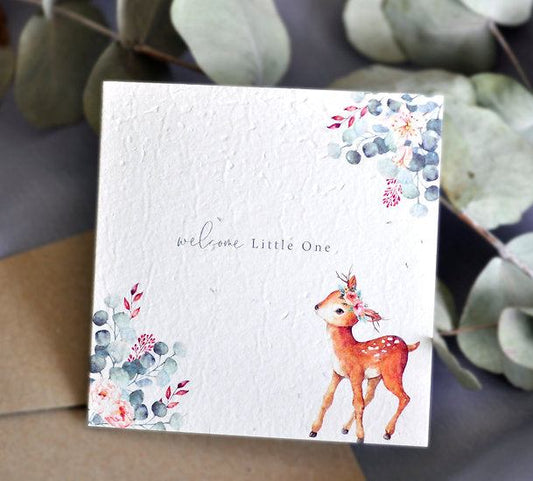 Nurturing Nature Cards - Oh Deer plantable card with envelope, featuring deer design and floral accents, made from recycled materials.