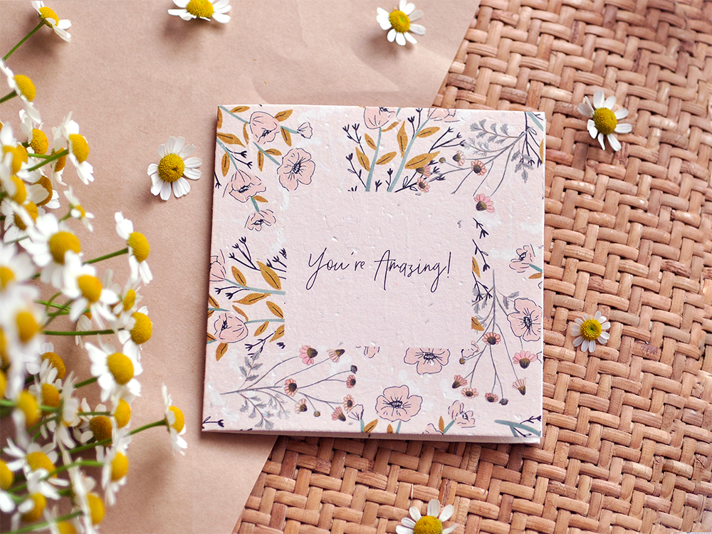 Nurturing Nature Cards - You're Amazing! plantable card with floral design and daisies, crafted from recycled materials.