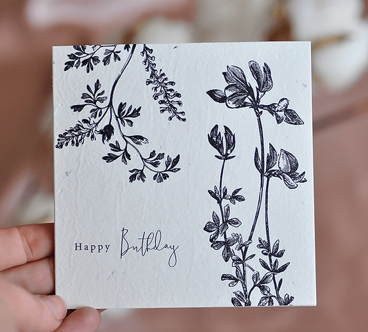 Nurturing Nature Cards - Flora Happy Birthday Card; plantable with swan river daisies; eco-friendly recycled materials.