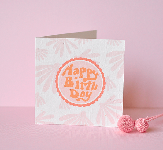 Nurturing Nature Cards - Groovy Birthday plantable card with recycled materials and swan river daisies.