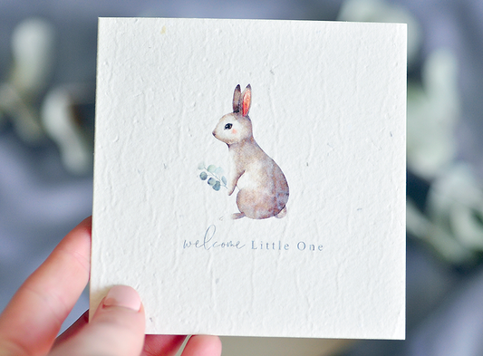 Nurturing Nature Cards - Little One with bunny illustration, eco-friendly plantable design.