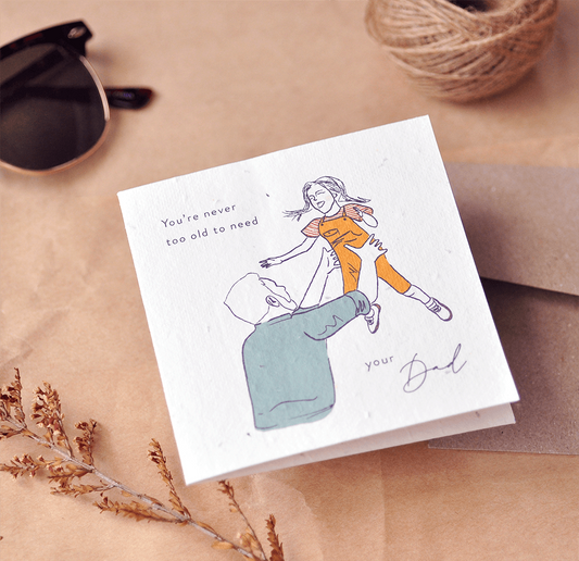 Nurturing Nature Cards plantable recycled card with swan river daisies, "Need you Dad" design celebrating love and family.