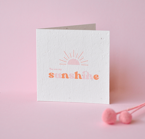 Nurturing Nature Cards plantable eco-friendly card with "You are my Sunshine" text and sun illustration on recycled paper